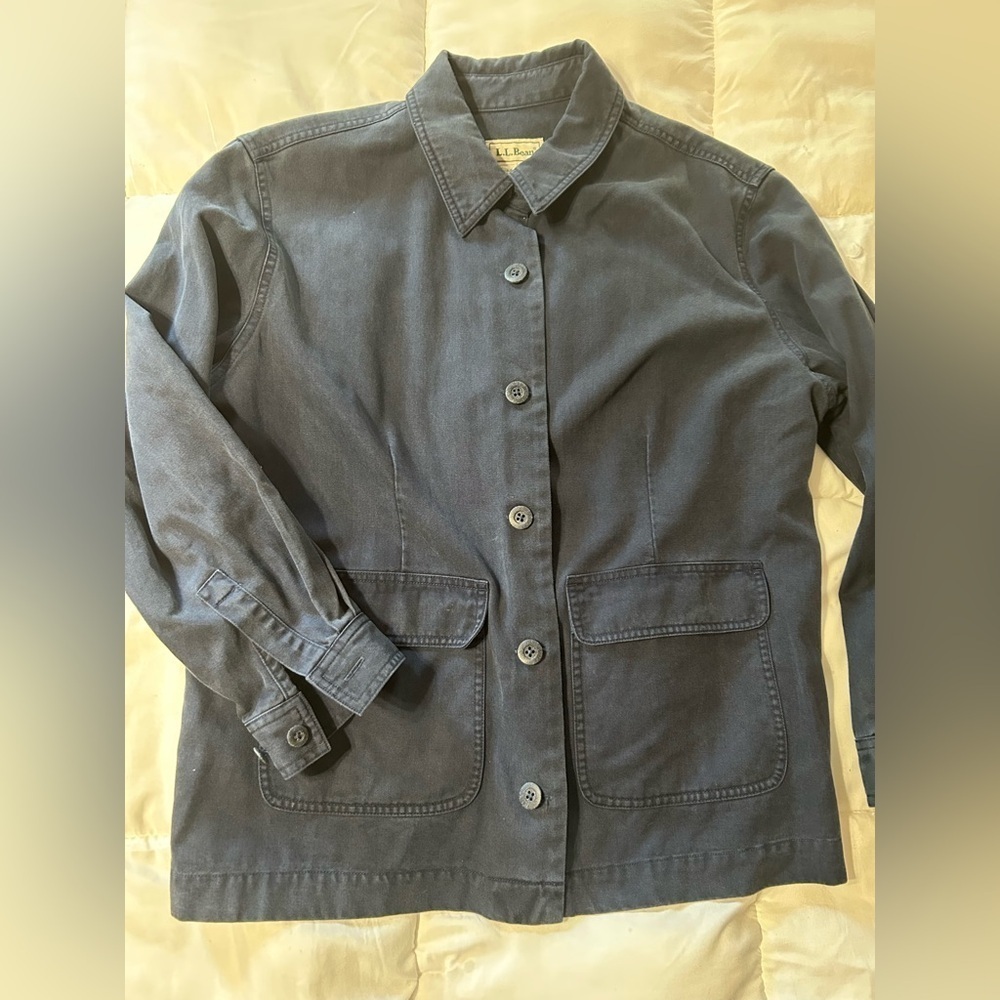 LL Bean Petite Tencel Navy Field Jacket Vintage